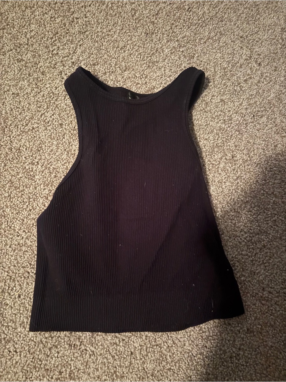 Ribbed High-Neck Crop Tank Top - Black